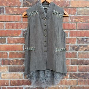 BKE Gimmicks Green Button Large Vest Military Victorian Steampunk Cosplay Lace